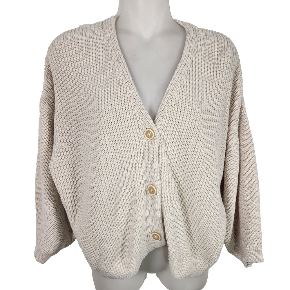 Cabi Bishop Cardigan Sweater Boxy Cream Puff Sleeve Knit V Neck Button M 5447